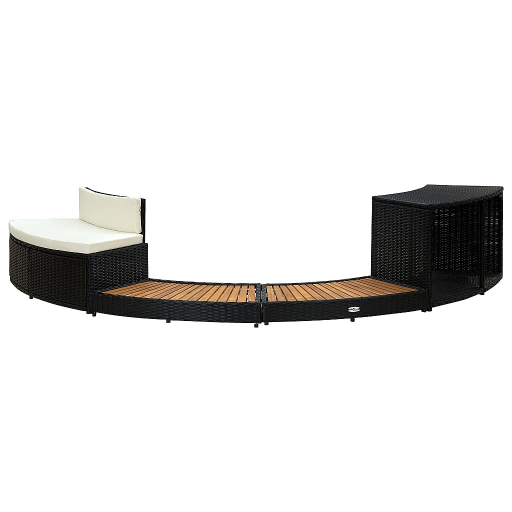 E-shop DEOKORK Set nábytku k mobilnej vírivke kruhovej (čierny umelý polyratan masívne tropické drevo z akácie)