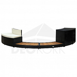 Set nábytku k mobilnej vírivke kruhovej (čierny umelý polyratan   masívne tropické drevo z akácie)